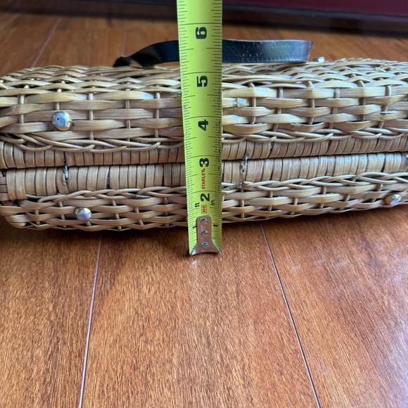 Vintage 1950's-60's Small Medium Wicker and Leather Handbag Purse Handles 13”X7” - Picture 14 of 14